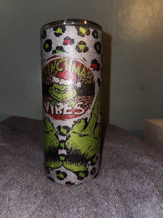 Grinch Vibes 15 oz Glitter Tumbler